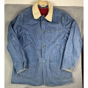 Vintage LL Bean Wool Lined Denim Jean Chore Barn Jacket Coat Large Tall?